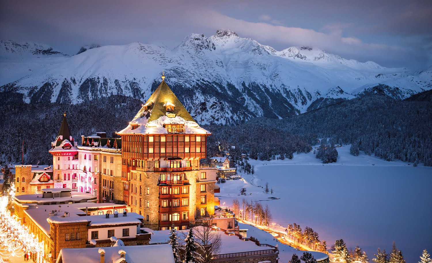 Badrutt's Palace Hotel at night.