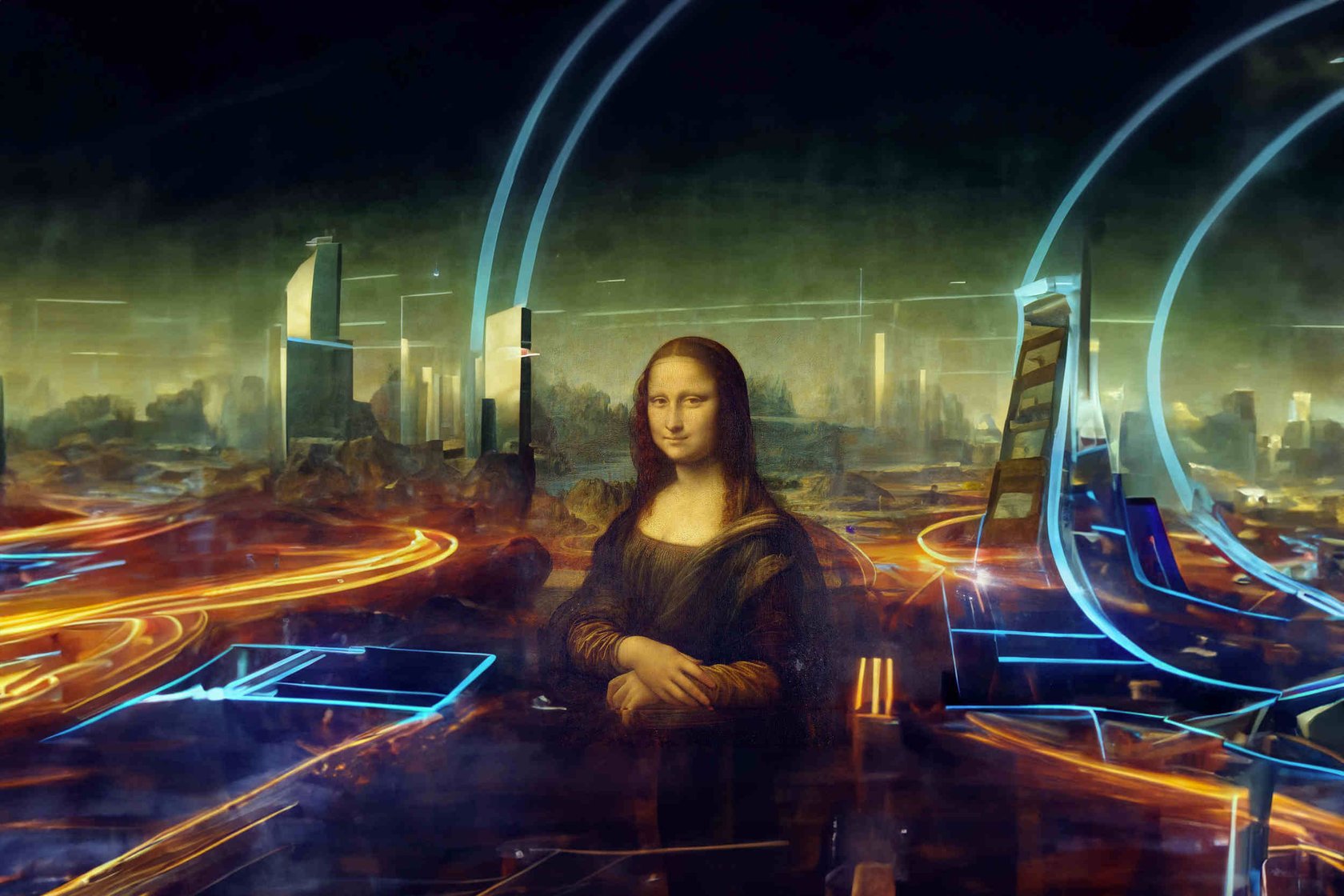 Mona Lisa in a futuristic background